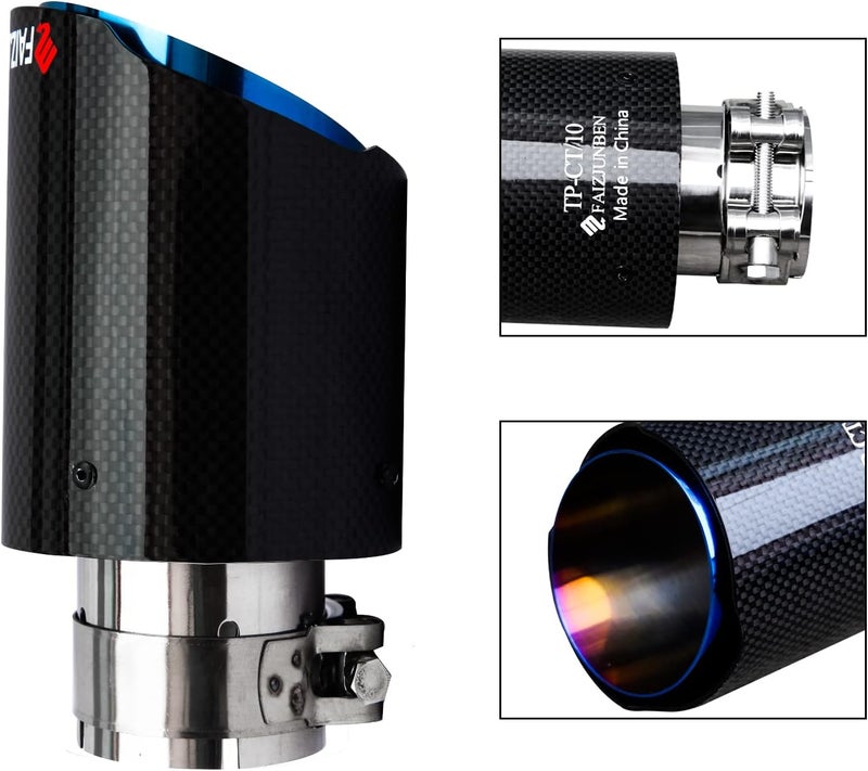 FAIZJUNBEN Roasted Blue Carbon Fiber Car Exhaust Tip 2.1 inch Inlet 3.5 Inch Outlet Exhaust Muffler Tip Carbon Fiber Exhaust Pipe for 2-2.1 Inch Exhaust Pipe - Image 5